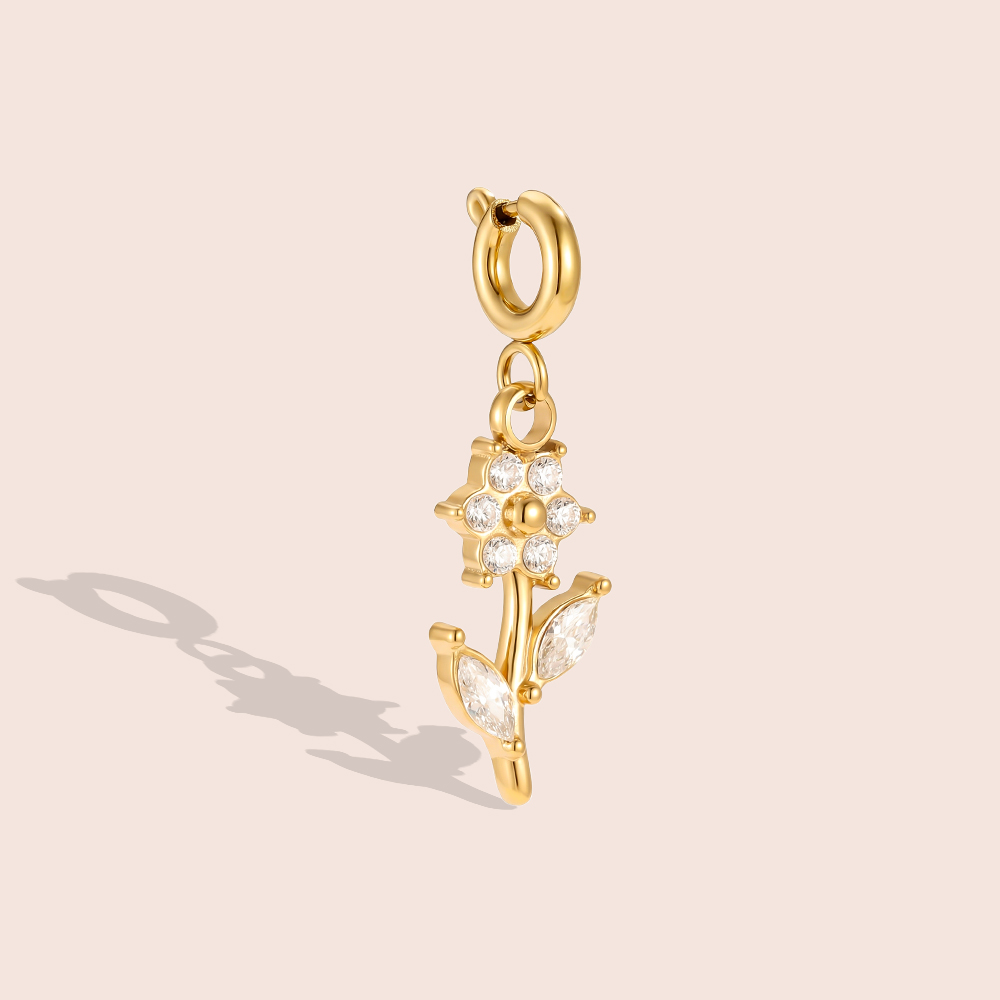 25mm Zirkonia Blume mit Federverschluss Edelstahl Pendant    