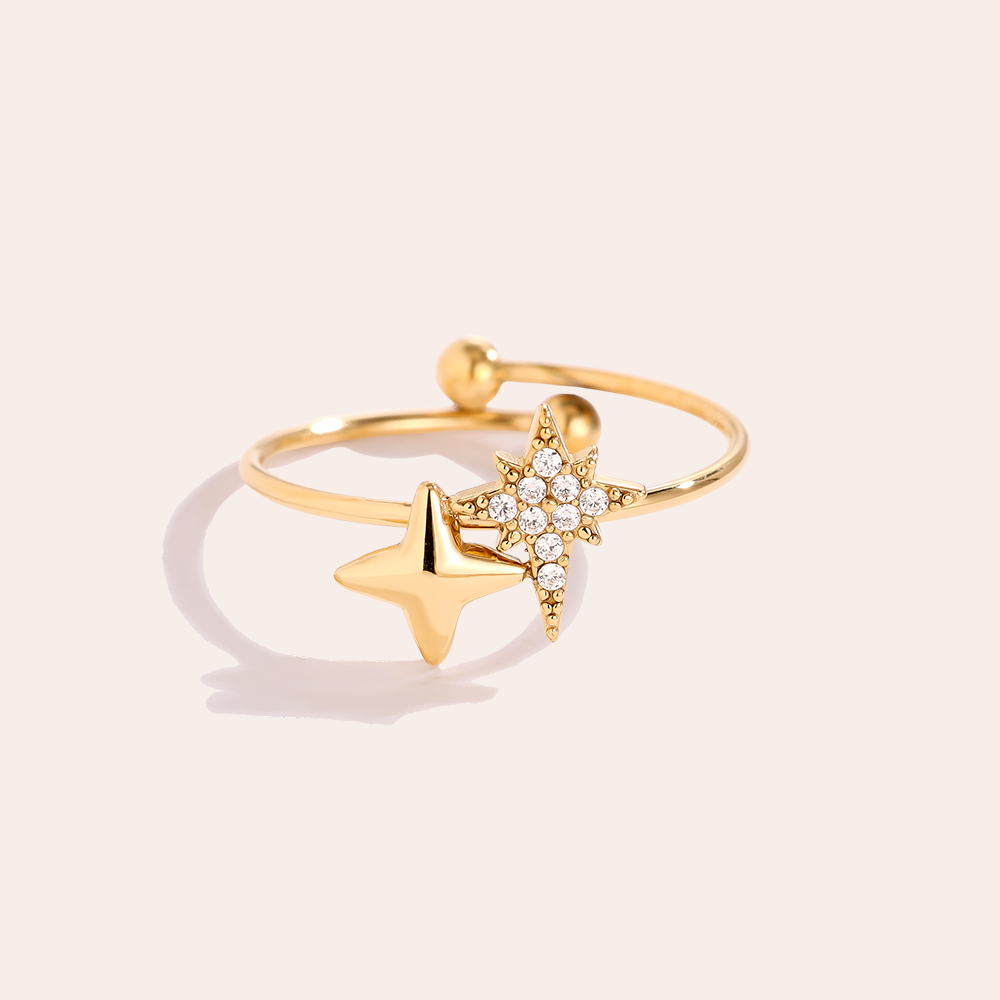 Edelstahl Ring Two Sharp Stars