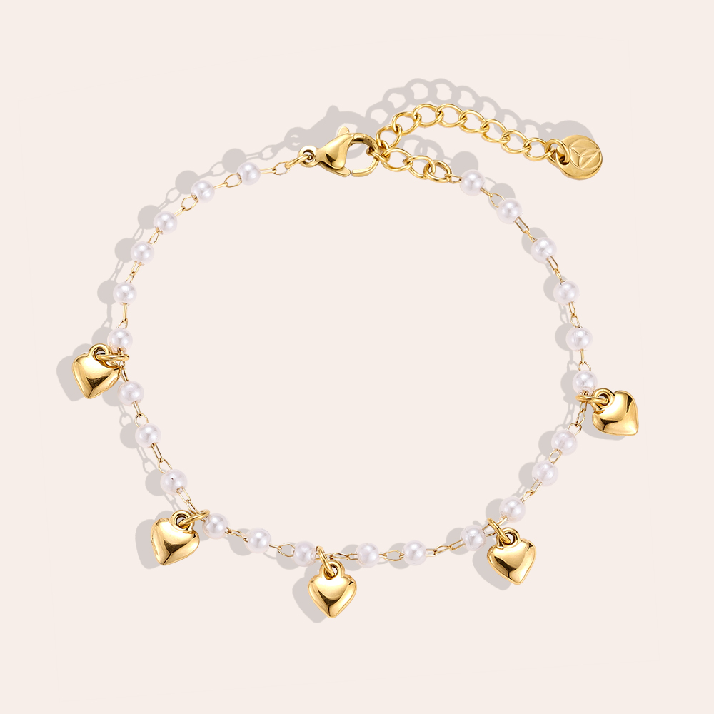 15cm Pearl Heart Edelstahl Armband