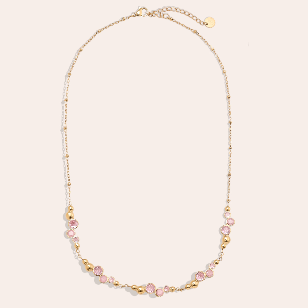 42cm Pro Pink Round Diamond Edelstahl Halskette     