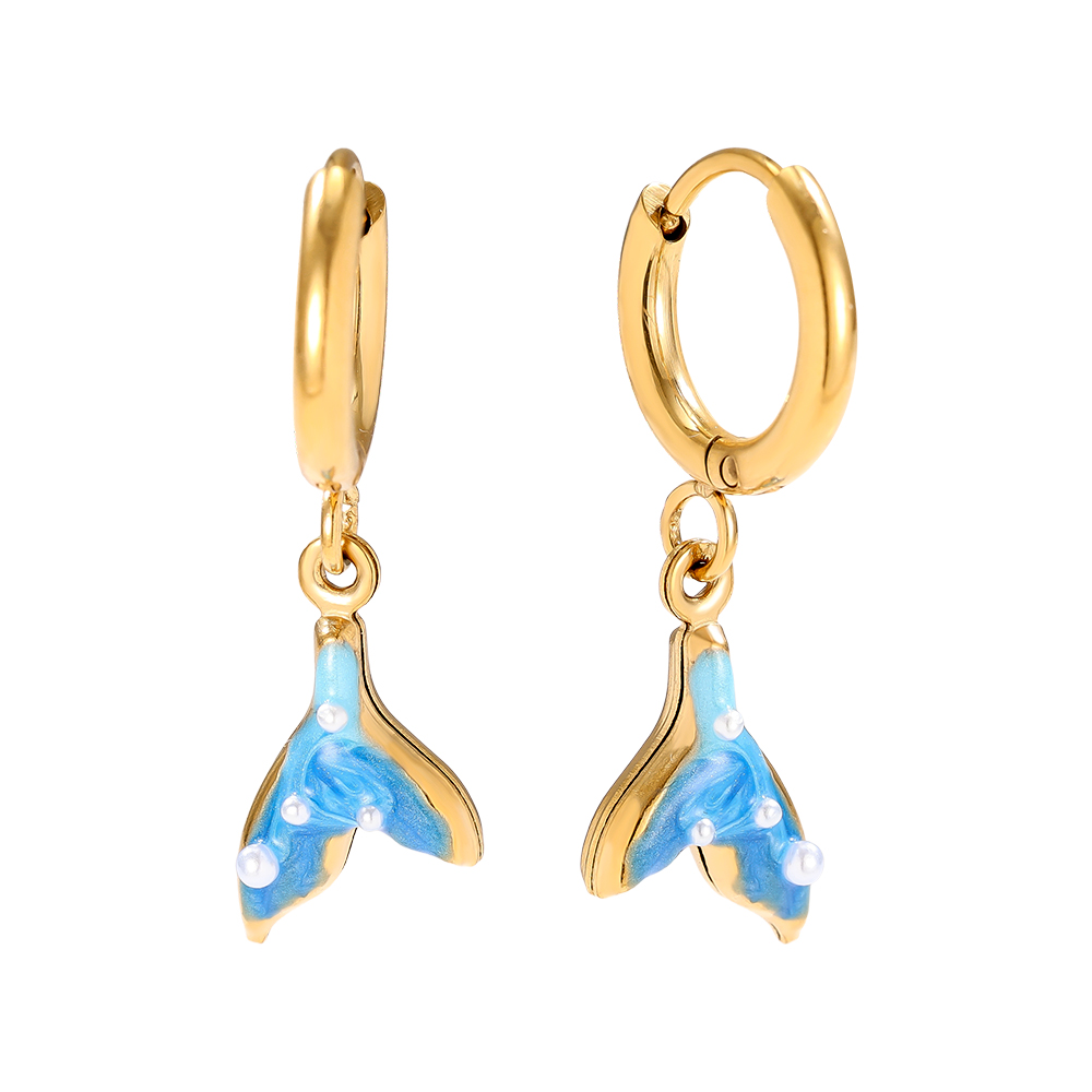 0.8*2.6cm blau Fischschwanz Edelstahl Ohrringe   