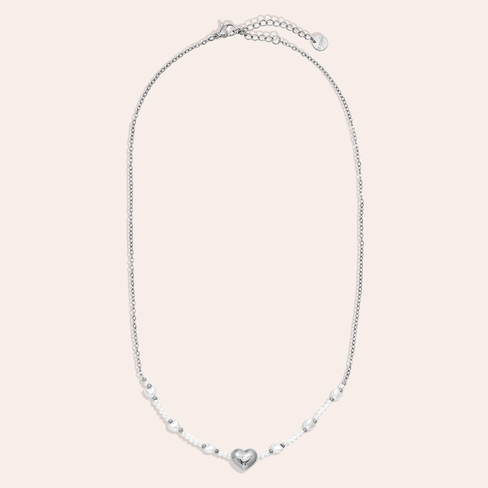 40cm Pearly And Hearts Edelstahl Halskette    