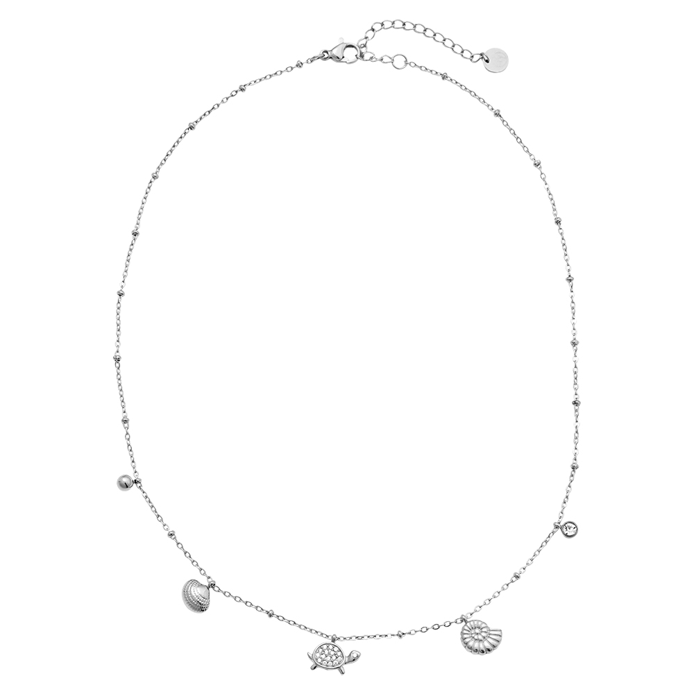 40cm Strass Schildkröte und kleine Muschel Edelstahl Halskette 