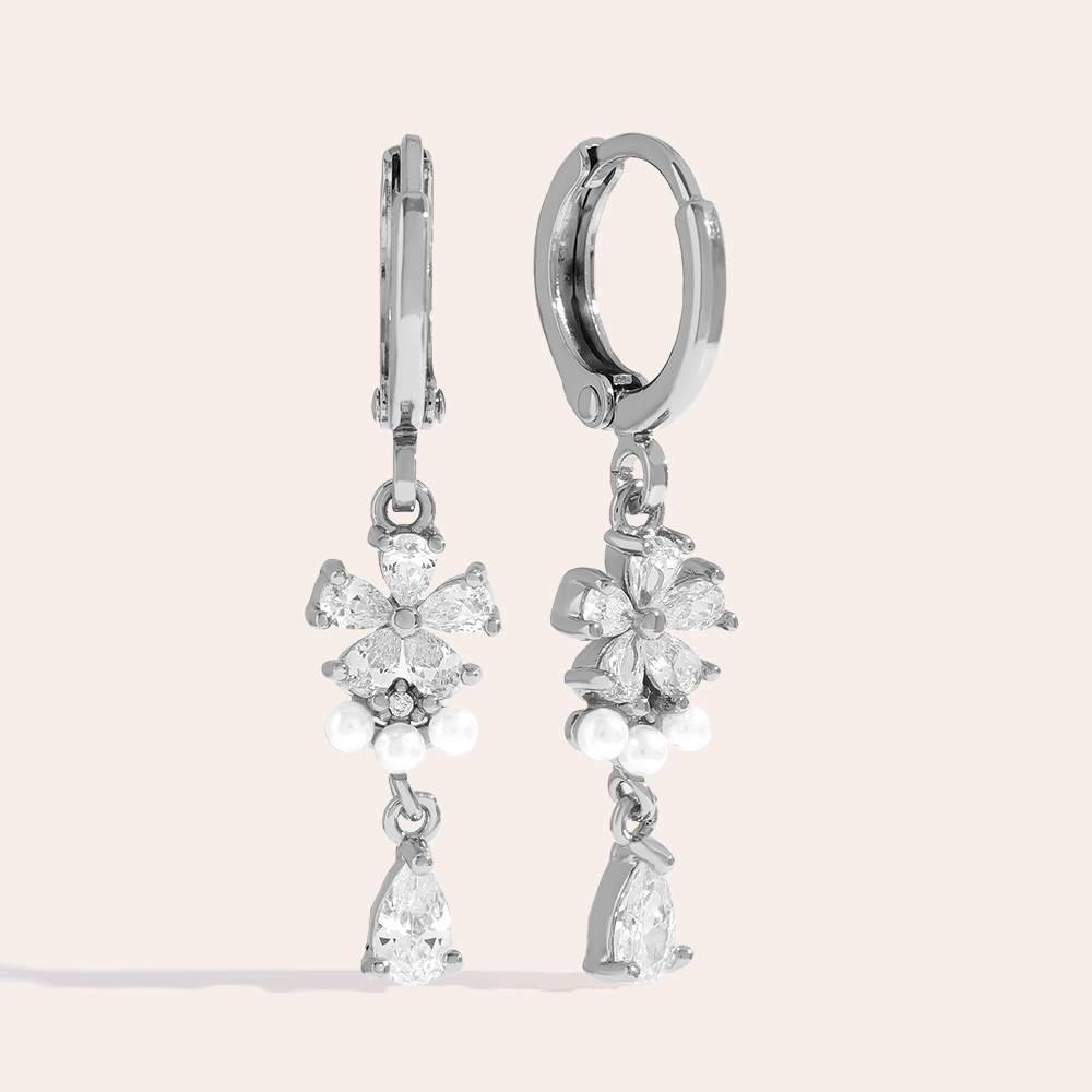 33mm Pearl With Diamond Flower Vergoldete Ohrringe 
