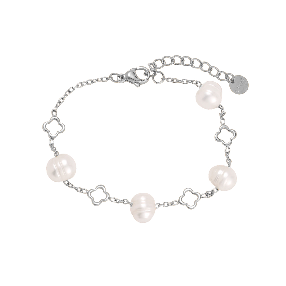 16cm Kleeblatt Perlen Edelstahl Armband