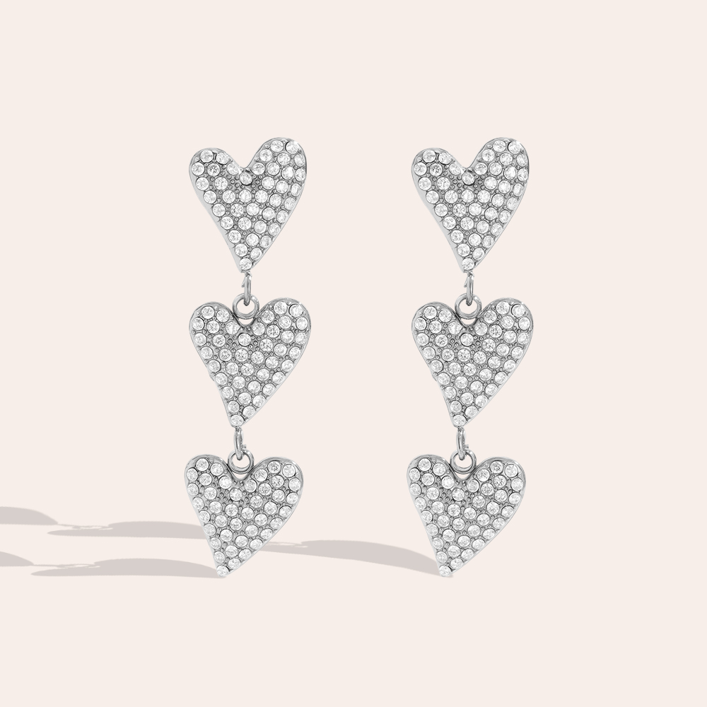 1.1*3.5cm Three Cute Diamond Hearts Edelstahl Ohrringe      