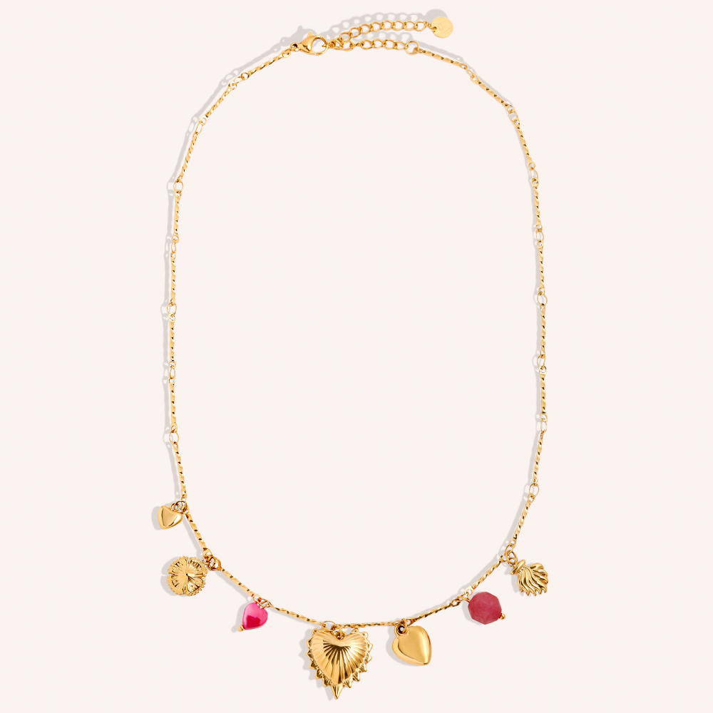 39cm Sweet Charms And Pinky Heart Edelstahl Halskette  