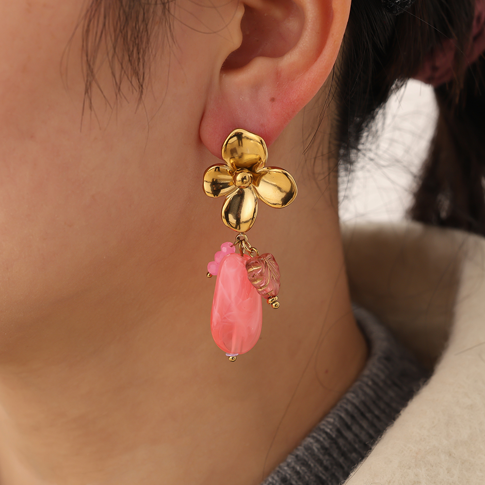 55mm Flower With Acrylic Charms Edelstahl Ohrringe     