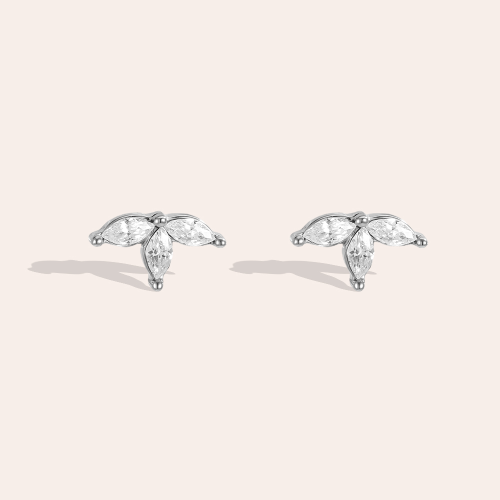 8mm Zirkonia Blatt Edelstahl Ohrringe      