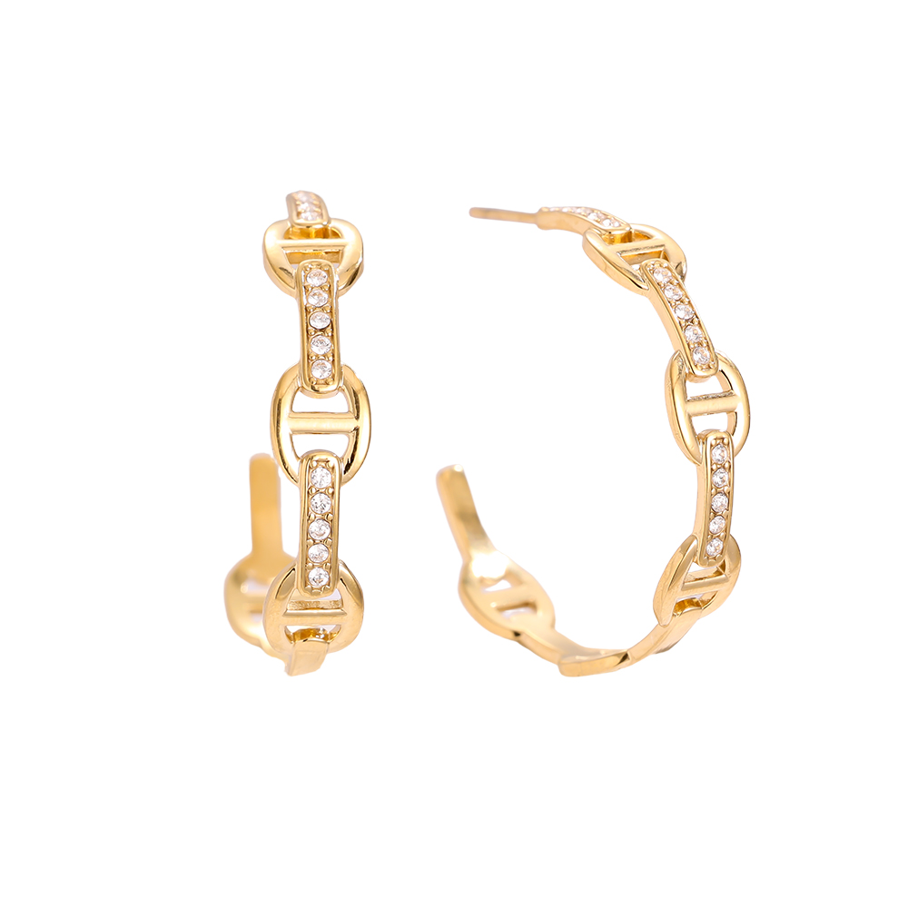 3cm Pig Nose Diamond Half Hoop Edelstahl Ohrringe     