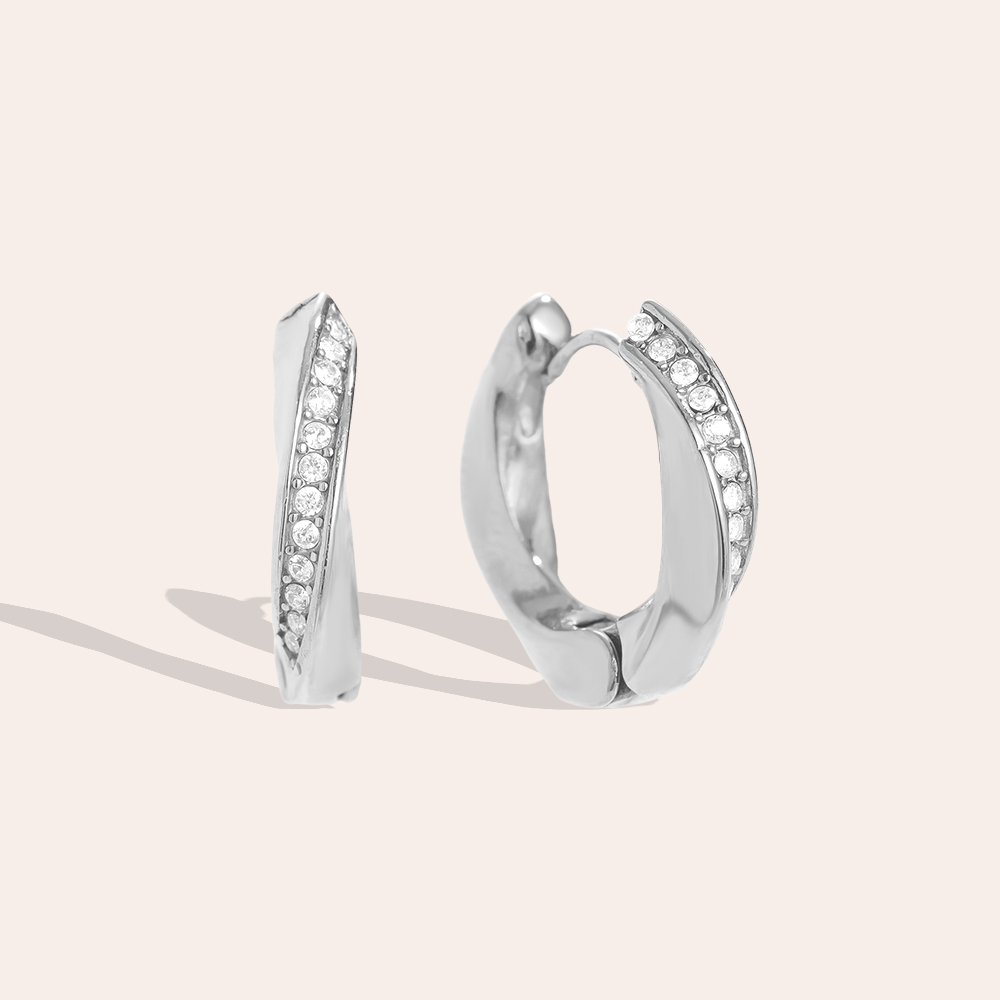 1.7cm Diamond Twist Hoop Edelstahl Ohrringe    
