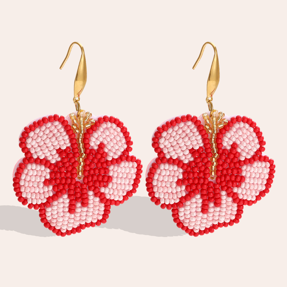 65mm Rote Beads Blumen Edelstahl Ohrringe