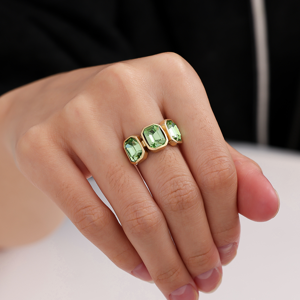 Verstellbarer offener Glasstein Edelstahl Ring 