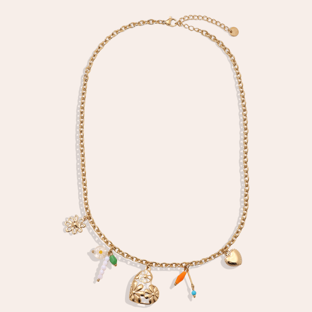 40cm Herz und kleiner Anhänger Edelstahl Halskette     