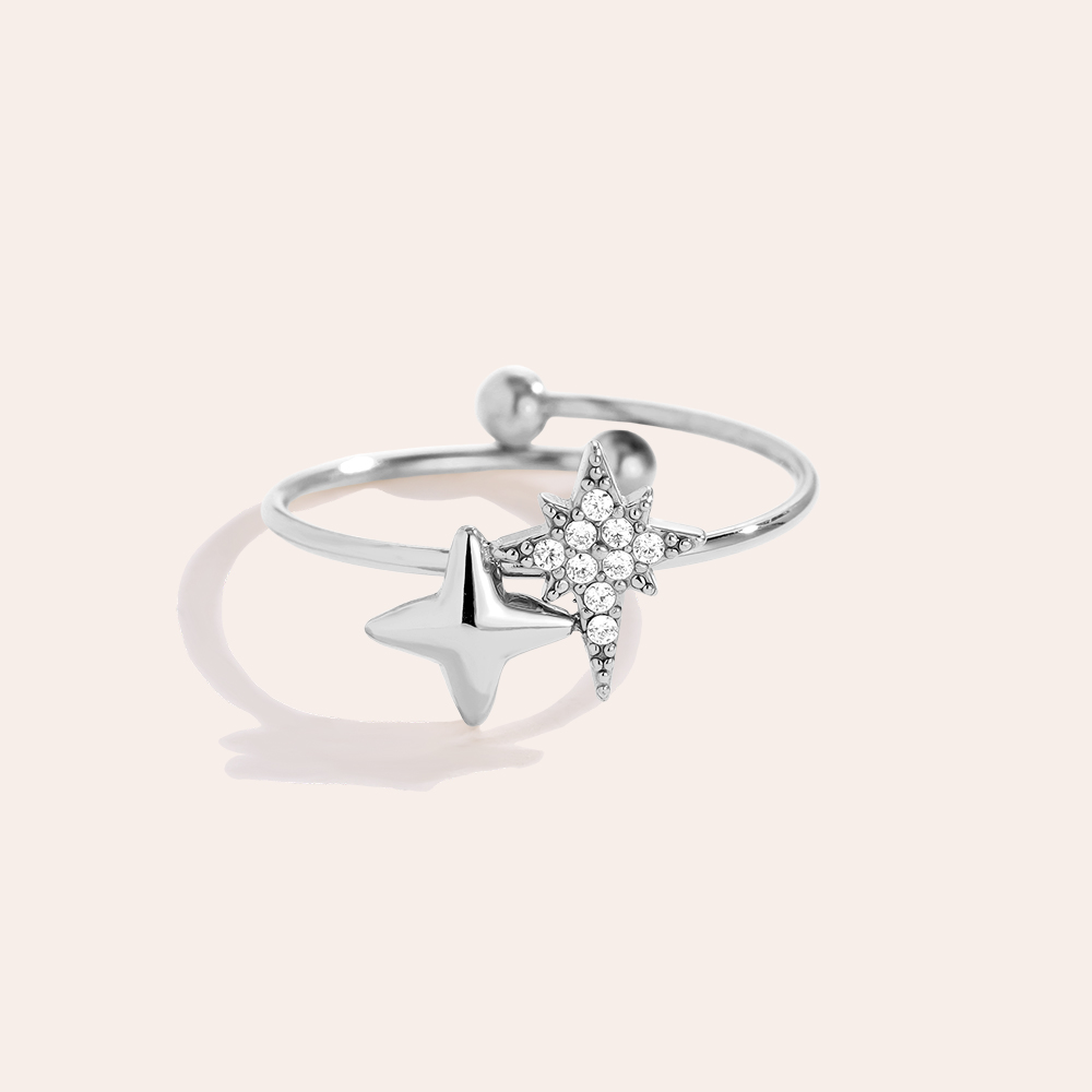 Edelstahl Ring Two Sharp Stars
