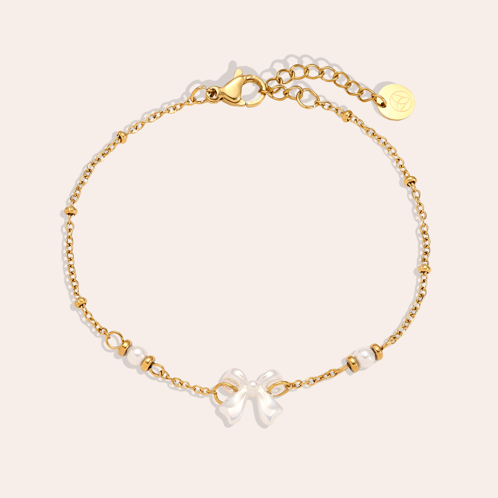 17cm Pearl Dots And Butterfly Edelstahl Armband   
