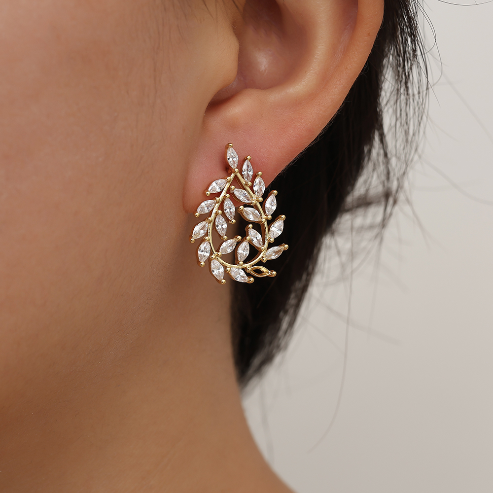 25mm Sparkling Diamond Leaf Vergoldete Ohrringe     