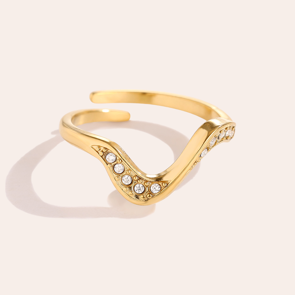 Verstellbarer Feiner Wellen Zirkonia Edelstahl Ring 