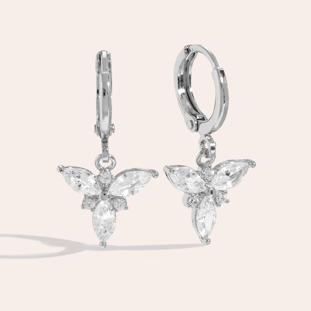 Three Petal Diamond Flower Vergoldete Ohrringe 