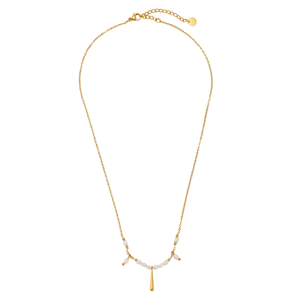 Edelstahl Halskette 42cm viele kleine Perlen und goldene nadel